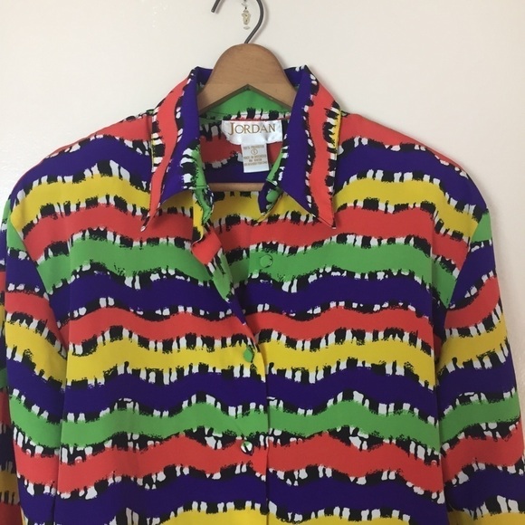 Jordan Vintage Women's Bold Funky Button Down Long Sleeve Collared Top - Picture 2 of 11